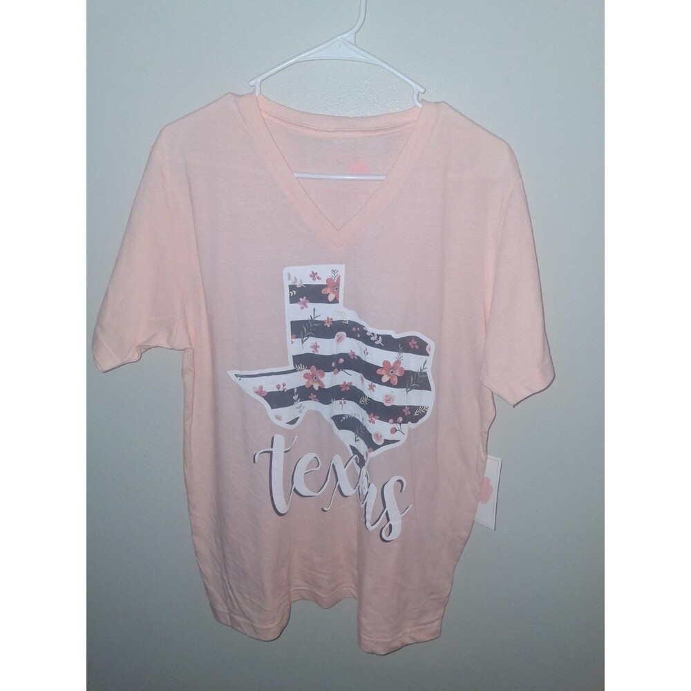 Calamity Jane's Apparel Pink V Neck Texas Tee Shirt Large